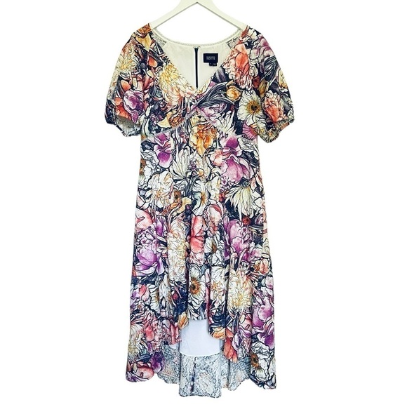 Marchesa Notte Floral Eyelet High Low Midi Dress Size 16 - Picture 3 of 16